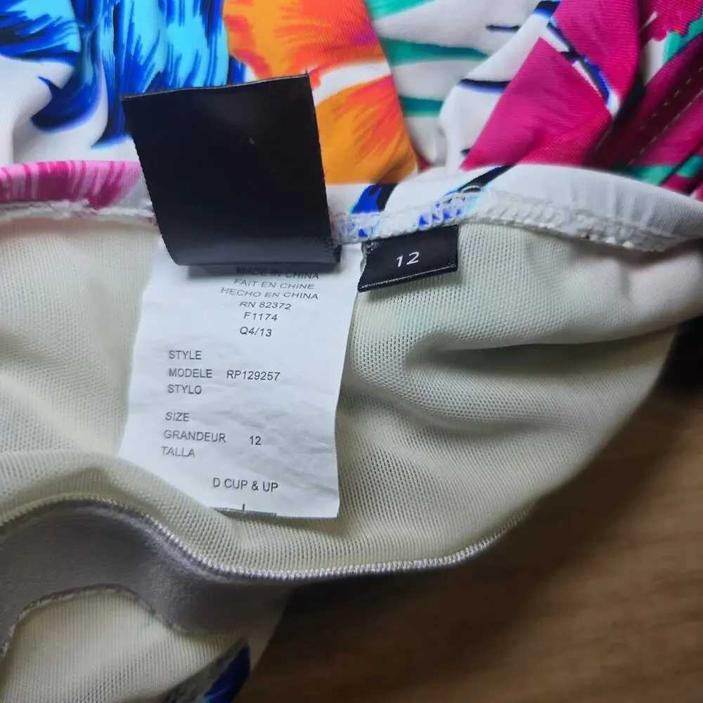 Real Bodies by Island Escape Floral Tankini Swim Top Size 12 D-Cup Ruched